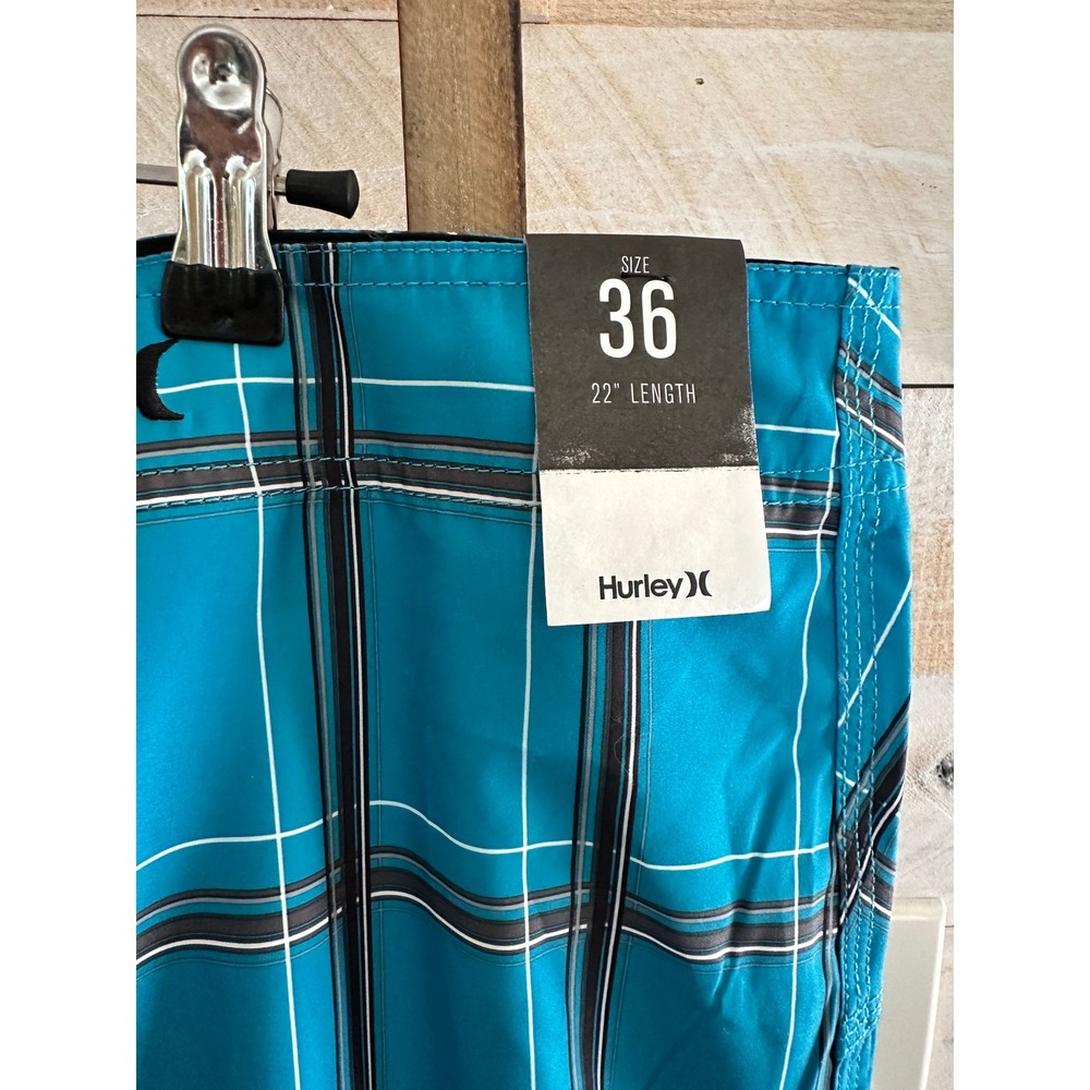 Hurley Mens Blue Plaid Board Shorts Swim Trunks Size 36 22 Inch Length NWT - Picture 3 of 6